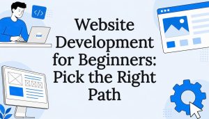 Decorative website development title card illustration