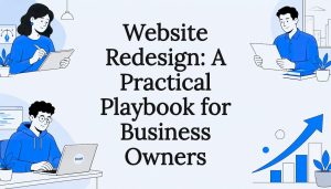 Decorative title card illustration for website redesign article