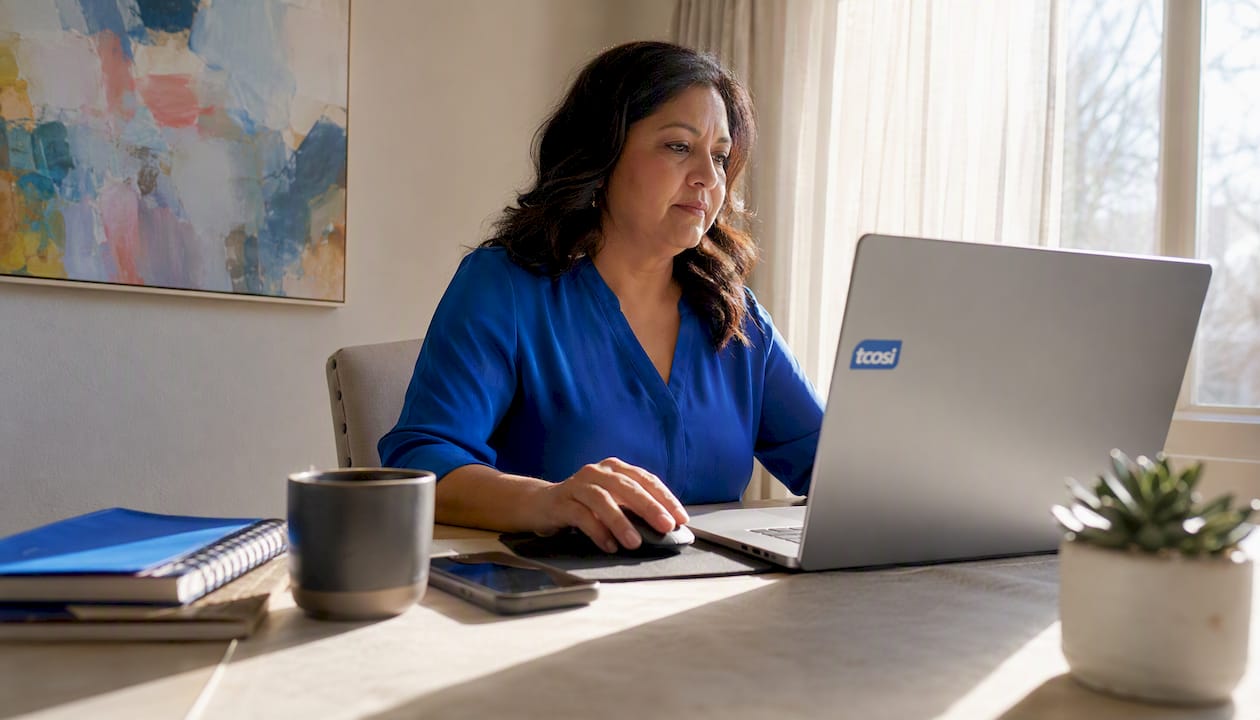 Local web designer working at home office desk
