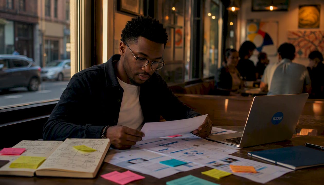 Person reviewing content-first F-pattern page layouts