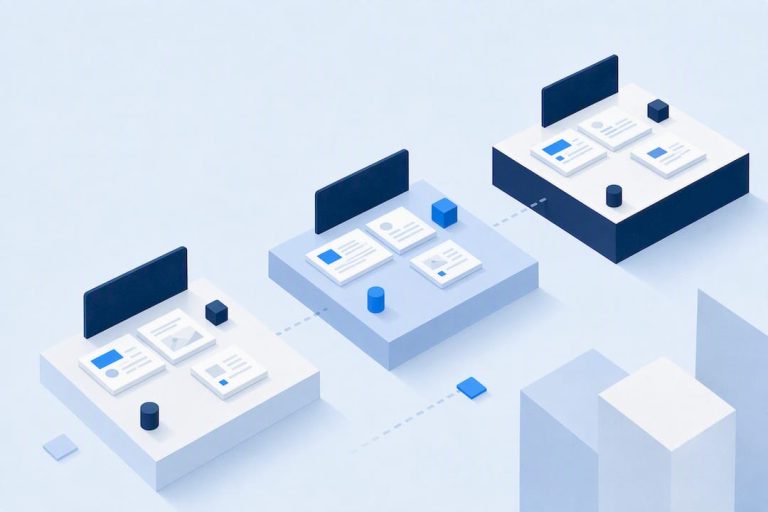 Isometric website content planning title card