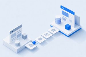 Isometric WordPress migration checklist illustration