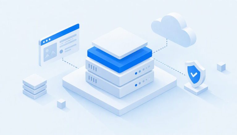 Layered illustration of managed website hosting