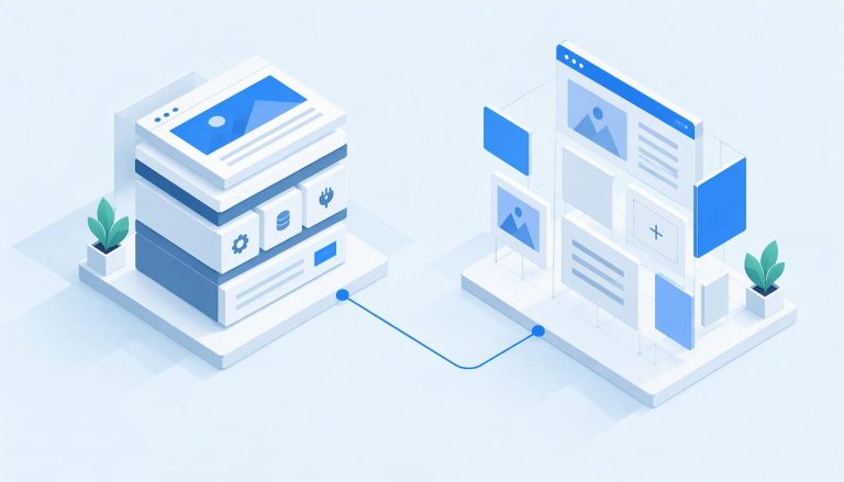 Abstract illustration comparing two website platforms
